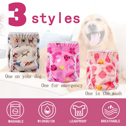 COMSLE Dog Nappies Female Small 3 Pack, Dog Period Heat Pants in Season, Super Absorbent & Adjustable Sanitary Reusable Doggy Puppy Diapers