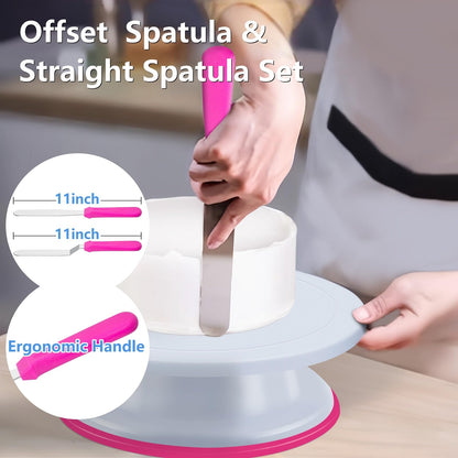 200PCs Cake Decorating Supplies Kit for Beginners - Cake Turntable, 55 Icing Piping Tips, Straight & Offset Spatula, 110+1 Piping Bags, Cake Leveler, Scraper Sets & Baking Tools