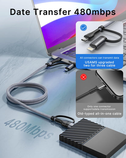 4 in 1 Charging Cable, USB C Lightning Adapter USB C to USB C 60W PD [Fast Charging & Data Sync] 4 in 1 Multi Charger for iPhone 16 15 14 13 12,MacBook Pro 2023 iPad mini 6/Pro,Samsung Galaxy S22 S21