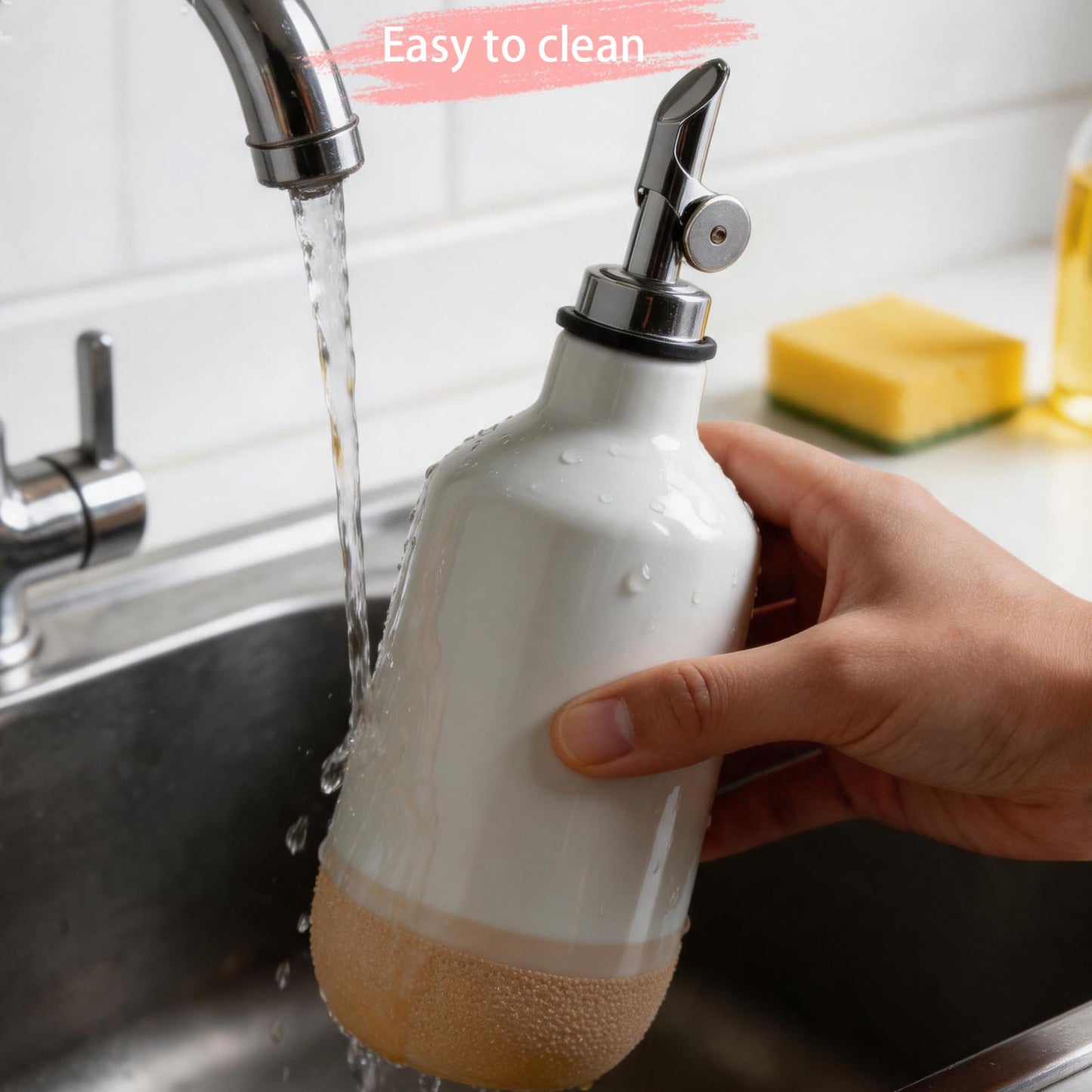 Rougizor Ceramic Olive Oil Dispenser Bottle for Kitchen 14 OZ with Gravity Spout for Olive Oil,Porcelain Oil Container, Vinegar, Soy Sauce Salt Coffee Syrups Other Liquids