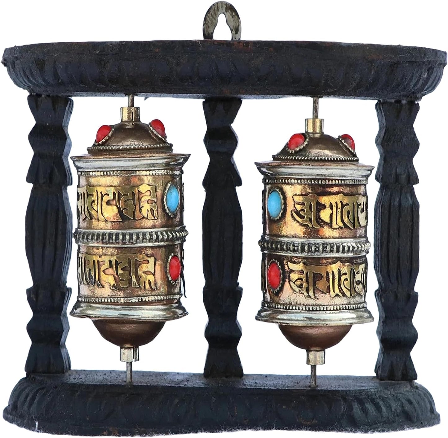 Himalayan Craft Spinning Tibetan Prayer Wheel Wall Hanging Design - Buddhism "Om Mane Padme Hum" Mantra Spinning Single Prayer Wheel, Handmade in Nepal with Brass, Copper & Wood Stand -Handmade in