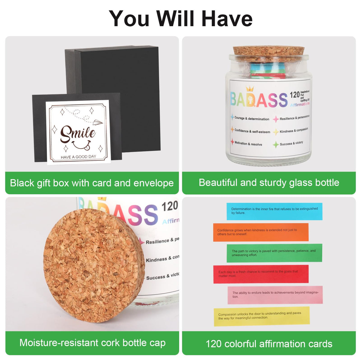 Badass Affirmations Jar, Badass Positive Affirmations Jar for Women - 120 Positive Affirmation Cards, Reusable Glass Motivational Gift for Mom, Friend, Coworker (Mother's Day, Christmas, Birthday)