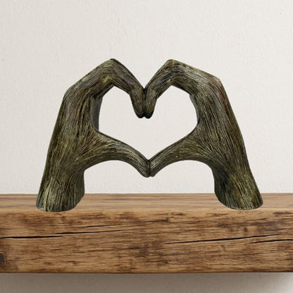 Top Brass Large Rustic Heart Hands Sculpture, 9 3/4” Resin Love Statue – Romantic Decor Accent for Shelf or Mantel – Perfect for Wedding, Valentine's Day or Anniversary (Rustic Wood Grain)