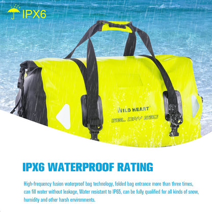 Wild Heart Waterproof Travel Bag PVC500D Double Base with Rope Strap and Inner Pocket 40L 66L 100L, Bright Green, 66L, Waterproof Travel Bag