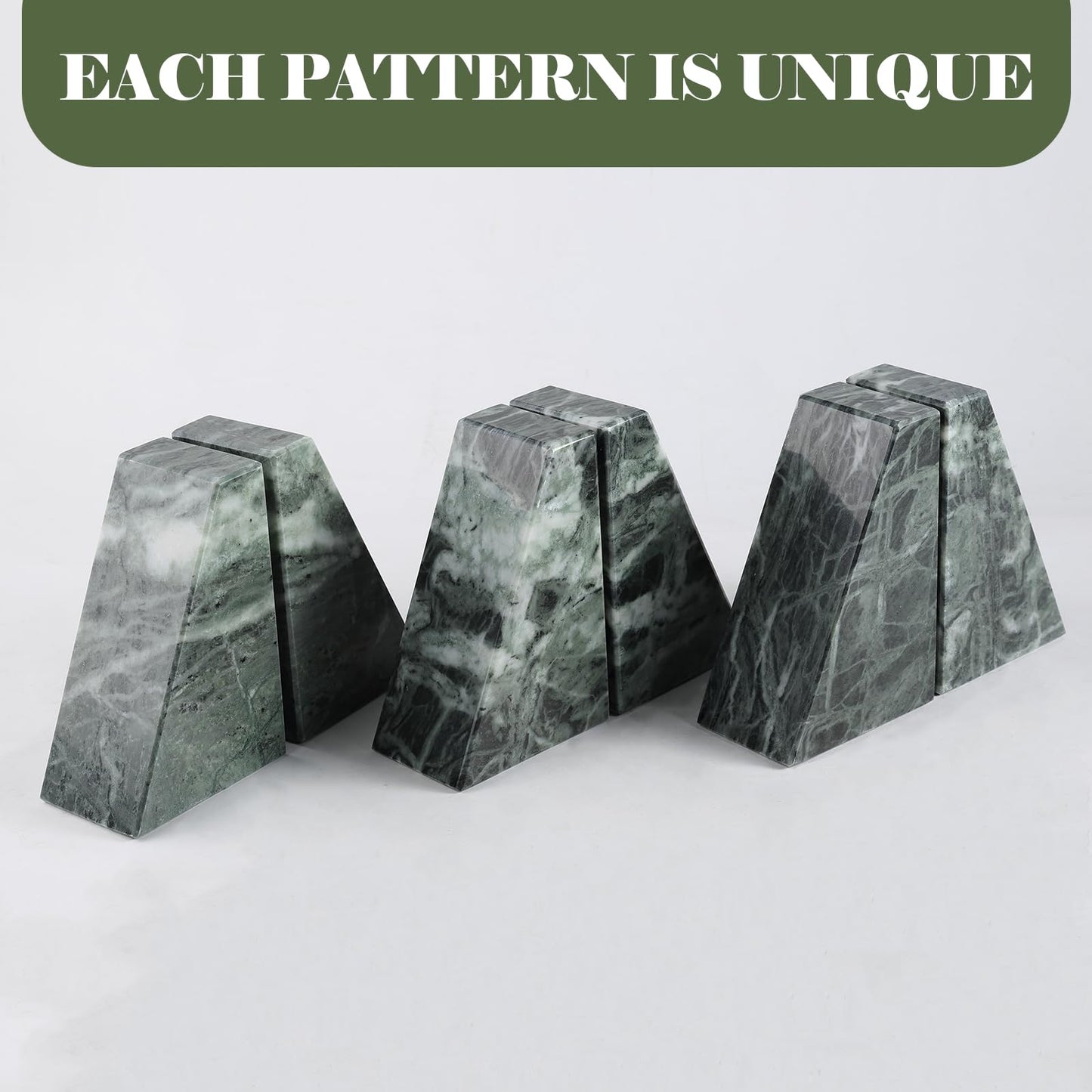 Karibiber Marble Bookends for Heavy Books, Decorative Bookends for Shelves, Green Stone Book Ends, Heavy-Duty Book Ends for Hardback Book & Cookbooks, Unique Book Stopper & Holder, Set of 2