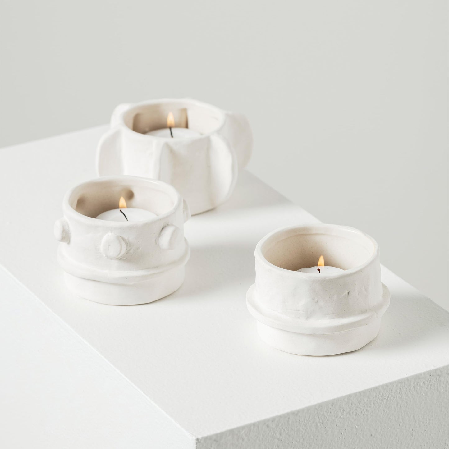 Serax Molly Tealight Holder | Off-White Stoneware with Matte Finish | Set of 3 | Modern Home Decor for Living Room & Table | Mix & Match Decorative Set