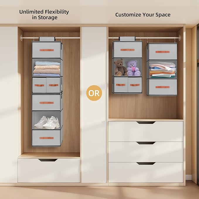 Hanging Closet Organizer 6-Shelf, Upgrade Hanging Shelves