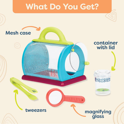 B. toys – Bug Bungalow Insect Catching Kit with Mesh Case, Magnifying Container, Tweezers & Magnifier – Educational Outdoor Toys for Toddlers – Nature Exploration Set for 3+ Years