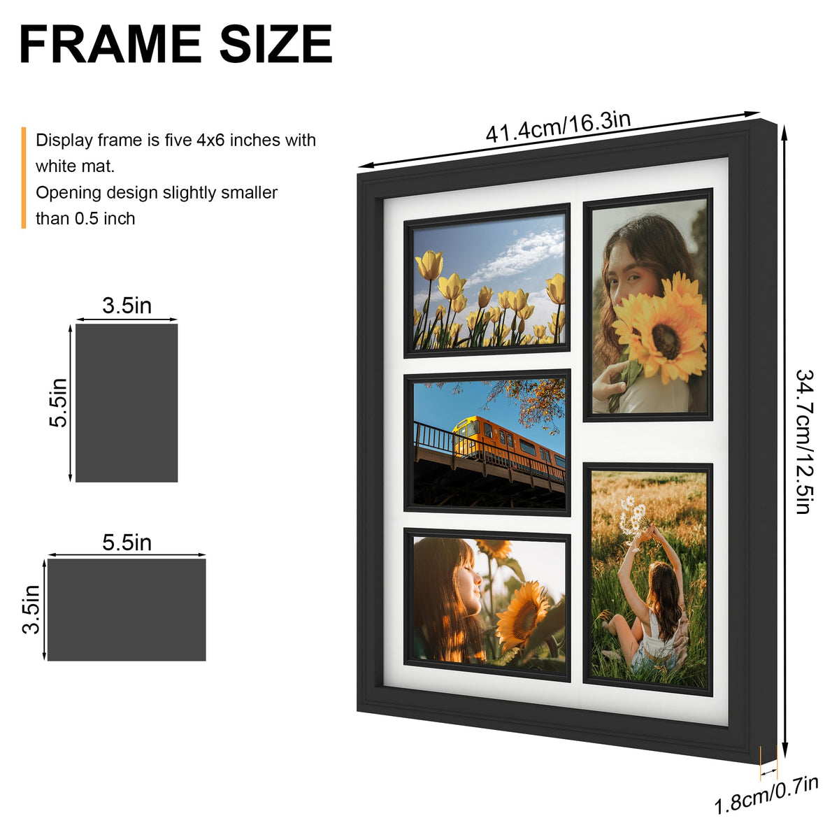 iRahmen 4x6 Collage Picture Frame with Tempered Glass - Display Five 4 x 6 Photos, Wood Frames Home Decor Wall Mount, Black