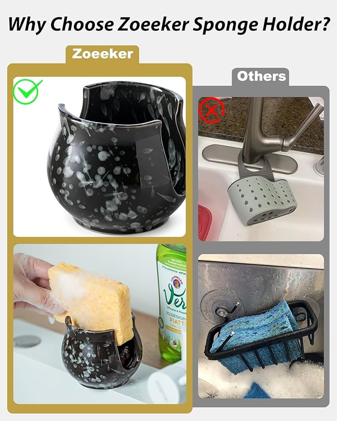Kitchen Sponge Holder, Ceramic Dish Sponge Holder Kithen Sink Organizer