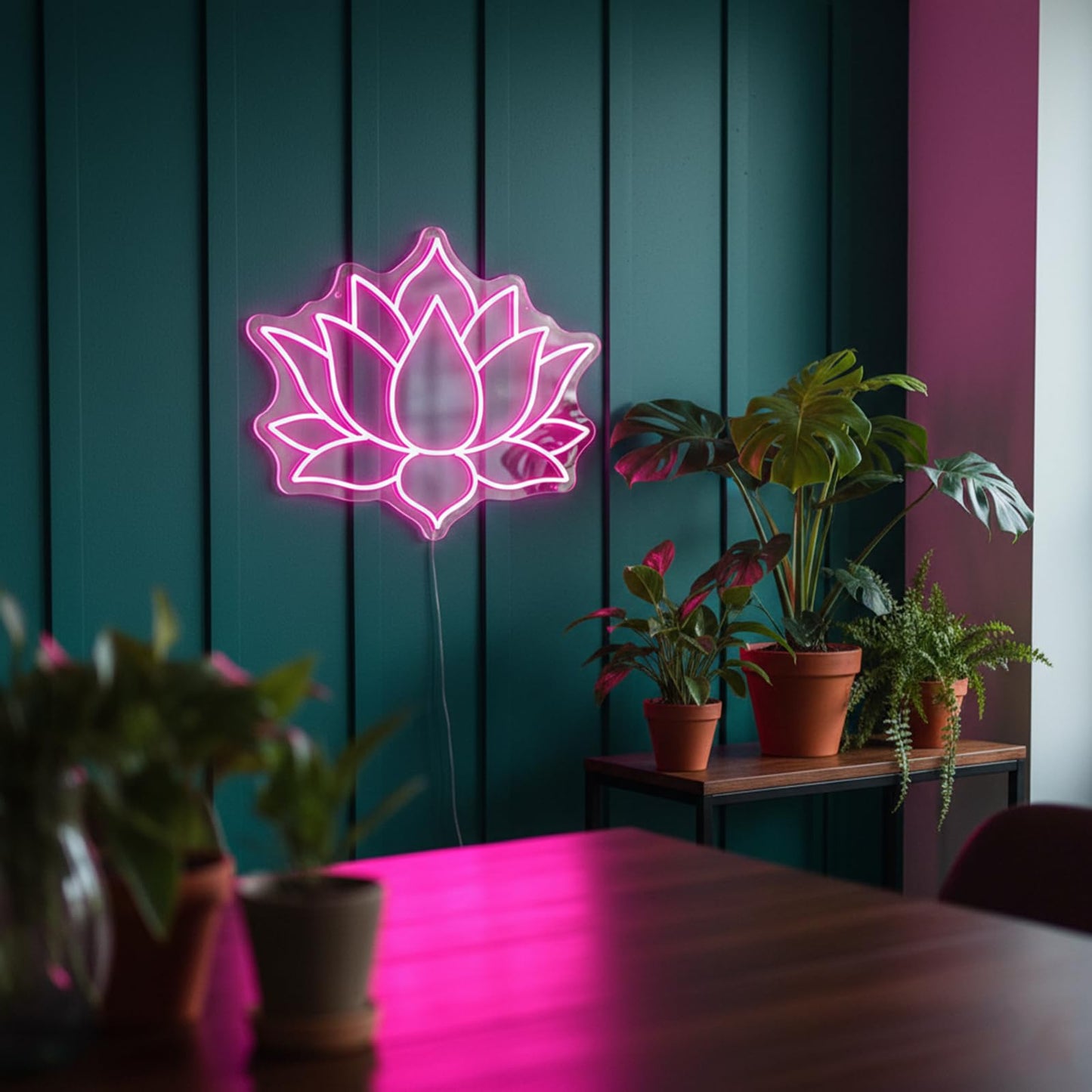 Geometric Lotus Flower Neon Sign – Mandala Style LED Wall Light for Yoga Room, Meditation Space, Indian Festival Decor, Zen Spiritual Wall Art 15” × 13”