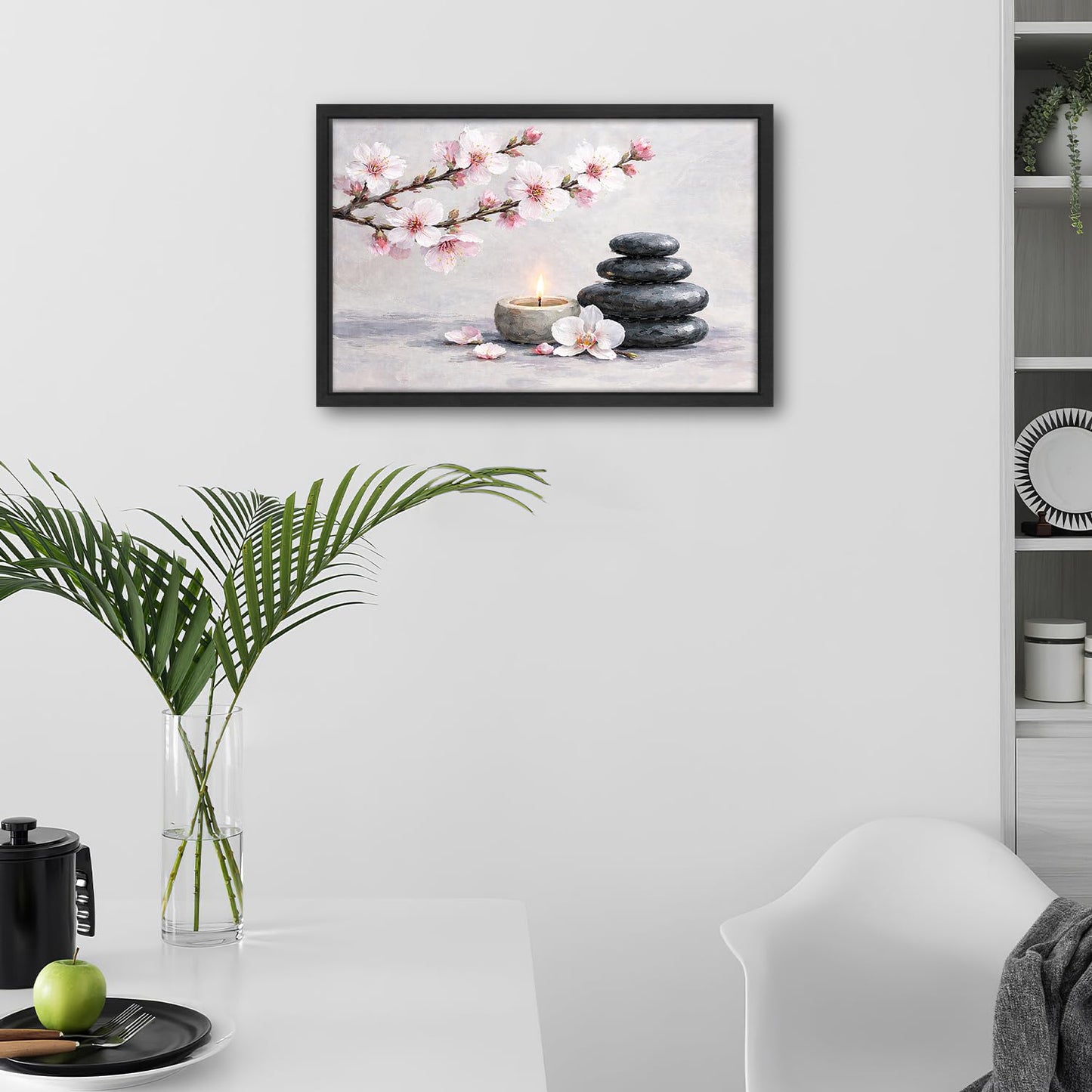 Framed Zen Stones Wall Art Yoga Meditation Picture Wall Decor Zen Minimalist Canvas Print Painting Neutral Calming Artwork Gifts for Bathroom Spa Room Bedroom Home Decoration 16"x24"