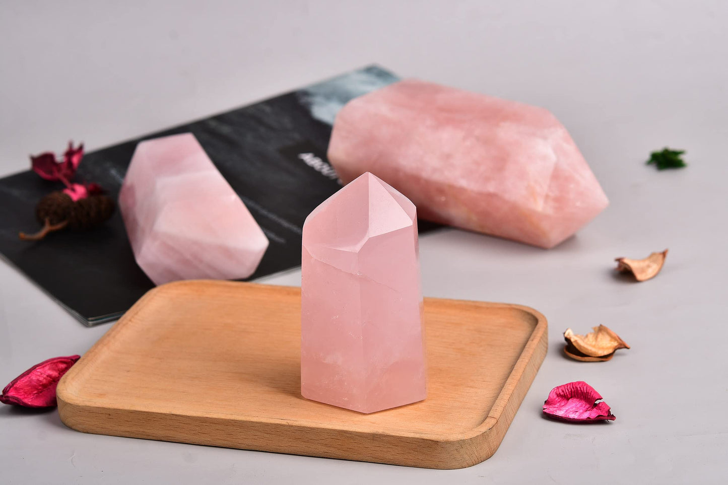 AMOYSTONE Rose Quartz Obelisk Towers Large Healing Crystal Point Wand 6 Faceted Reiki Meditation Stone Pink 0.6-1.1 LBS