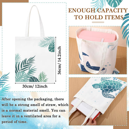 SATINIOR 10 Pcs Beach Theme Canvas Totes Bags Gifts Shopping Bags Reusable Grocery Handbags for Women Travel Cruise Wedding(Vertical Style)