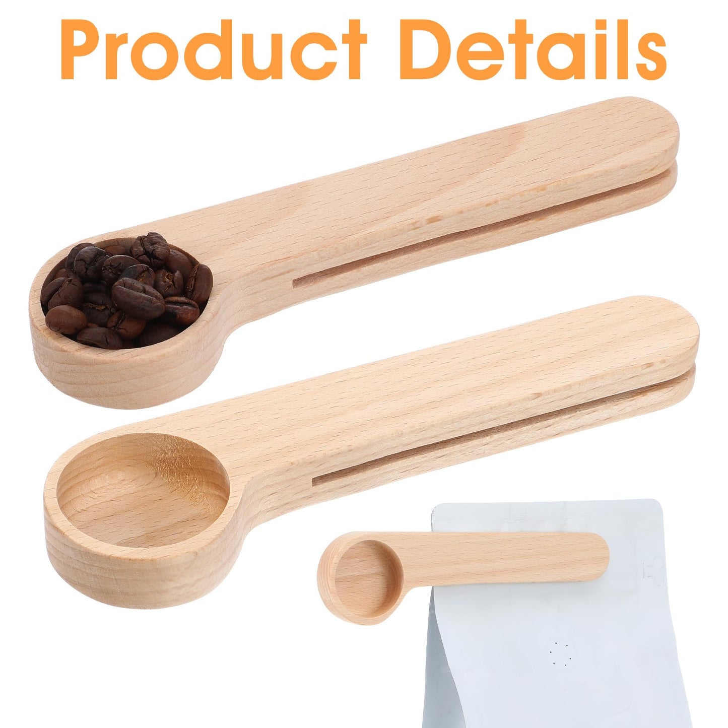 XLIUAX 12 Pcs Wooden Coffee Spoons, Tablespoon Measuring Scoop with Bag Sealer Clip for Ground Beans, Espresso Coffee, Tea, Sugar, Salt Home Kitchen Tools Utensils