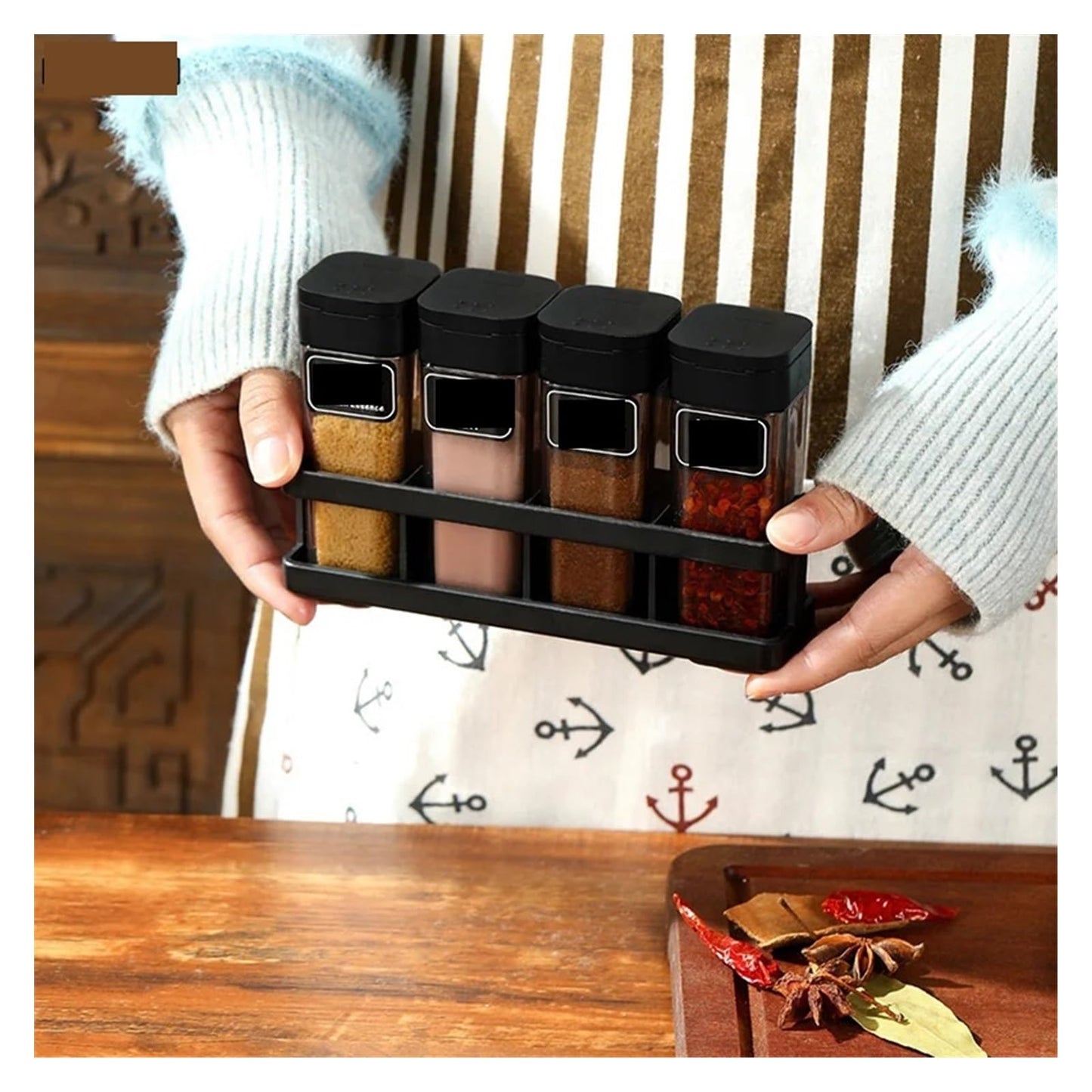Four-Grid Barbecue Spice Bottle Household Set, Salt Pepper Jar Sealed Seasoning Container Kitchen Organizer(Transparent)