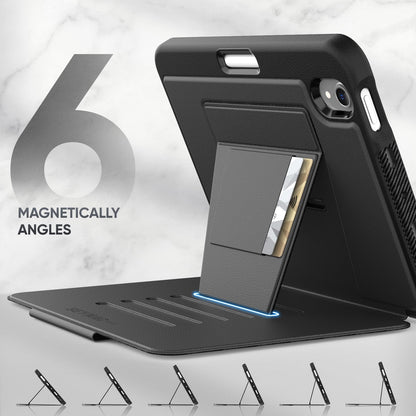 SEYMAC stock Case for iPad mini 7 (A17 Pro)/ Mini 6 8.3'', Strong Magnetic Auto Sleep Shockproof Case with Absorbing Multi-Angles Stand, Pen Holder, Card Slot, Black