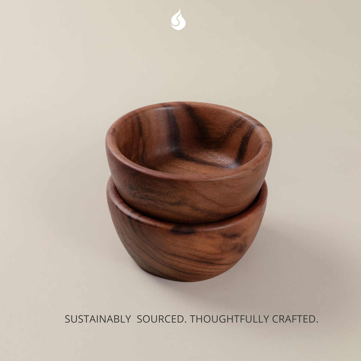 Acacia Wooden Salad Bowls (Set of 2): 6" x 3" Individual Wood Serving Bowls for Fruits, Cereal, Salads or Snacks - Handmade from a Single Organic Piece of Acacia Wood, Food Safe