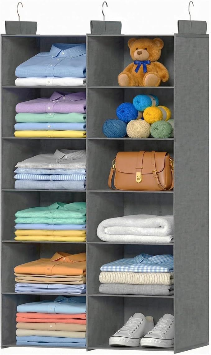 Space-Saving Hanging Closet Storage Organizer – Dual-Row Foldable Shelves