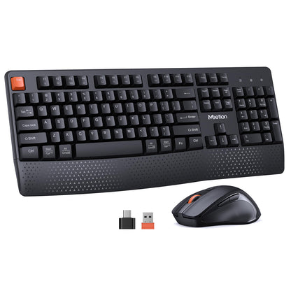 MEETION Wireless Keyboard and Mouse, Full-Sized Cordless Keyboard with Wrist Rest and 3 DPI Adjustable Mouse, Keyboard and Mouse Set with 2.4GHz USB Receiver, for PC/Computer/Laptop/Windows/Mac, Pink