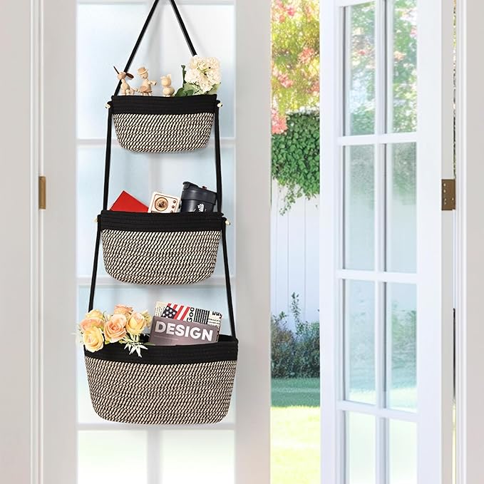 Hanging Storage Baskets, Over the Door Basket, Cotton Wall Baskets Storage