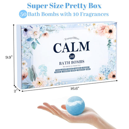 TranquilBliss Bath Bombs Set 50 PCS with 10 Rich Scents, Bath Bombs for Women, Natural Bubble Bombs with Shea Butter & Safe Oil, Ideal for Christmas, Birthday, Valentine's Day Mother's Day Present
