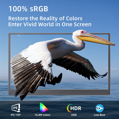 Portable Monitor 15.6" FHD 87% sRGB 60Hz IPS HDR HDMI USB-C Travel Monitor for Laptop MacBook PC Surface PS5 Xbox, External Display with Kickstand & Speakers, VESA Compatible