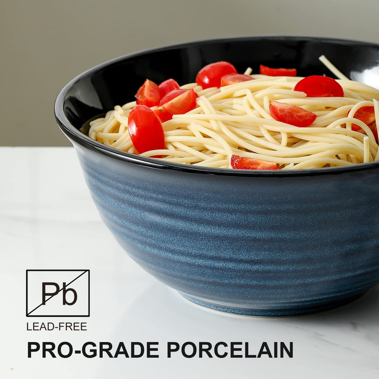 HASENSE Ceramic Serving Bowls, 9 Inch Large Salad Bowls for Kitchen, 84 Ounce Mixing Bowl Set of 2, Ideal for Soup Pho Pasta Popcorn, Dishwasher & Microwave Safe(Blue)