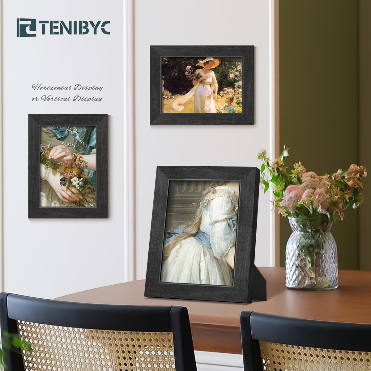 TENIBYC 5x7 Picture Frame 4 Pack, Black Wood Photo Frame, HD Tempered Glass, Table Display or Wall Hanging