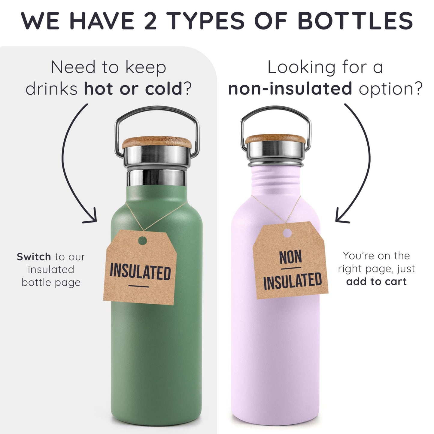 Bambaw Stainless Steel Water Bottles 32 oz, Non-insulated Single Wall Metal Water Bottle Stainless Steel, Reusable & Eco Friendly, Dishwasher Safe – Silver