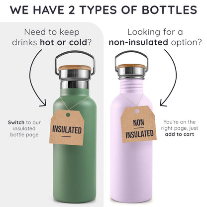 Bambaw Stainless Steel Water Bottles 32 oz, Non-insulated Single Wall Metal Water Bottle Stainless Steel, Reusable & Eco Friendly, Dishwasher Safe – Silver