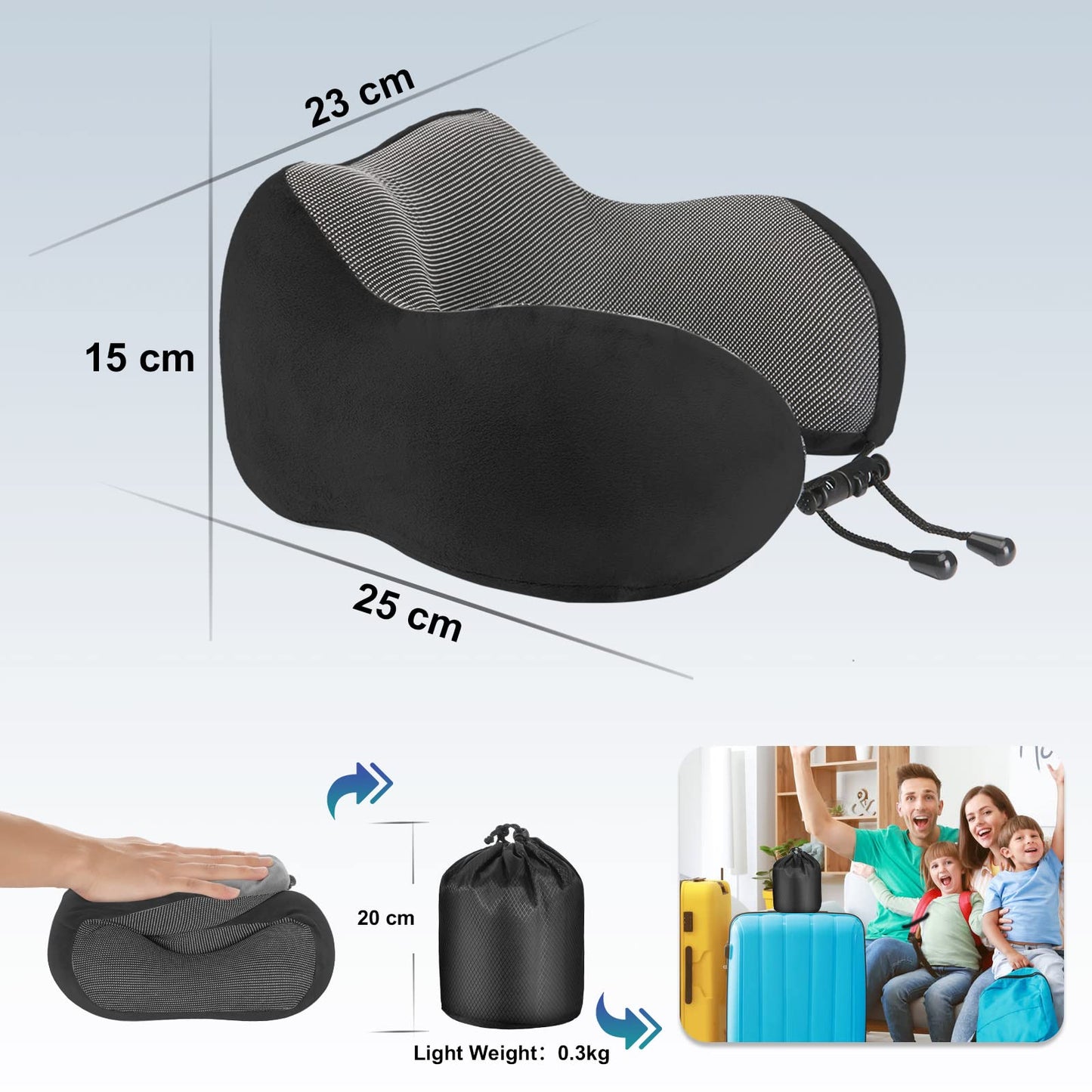 Eono Neck Pillow Memory Foam, Travel Pillow for Neck, Comfortable Neck and Head Support Pillow for Plane Cars Trains Office, Soft Flight Travel Cushion for Sleeping