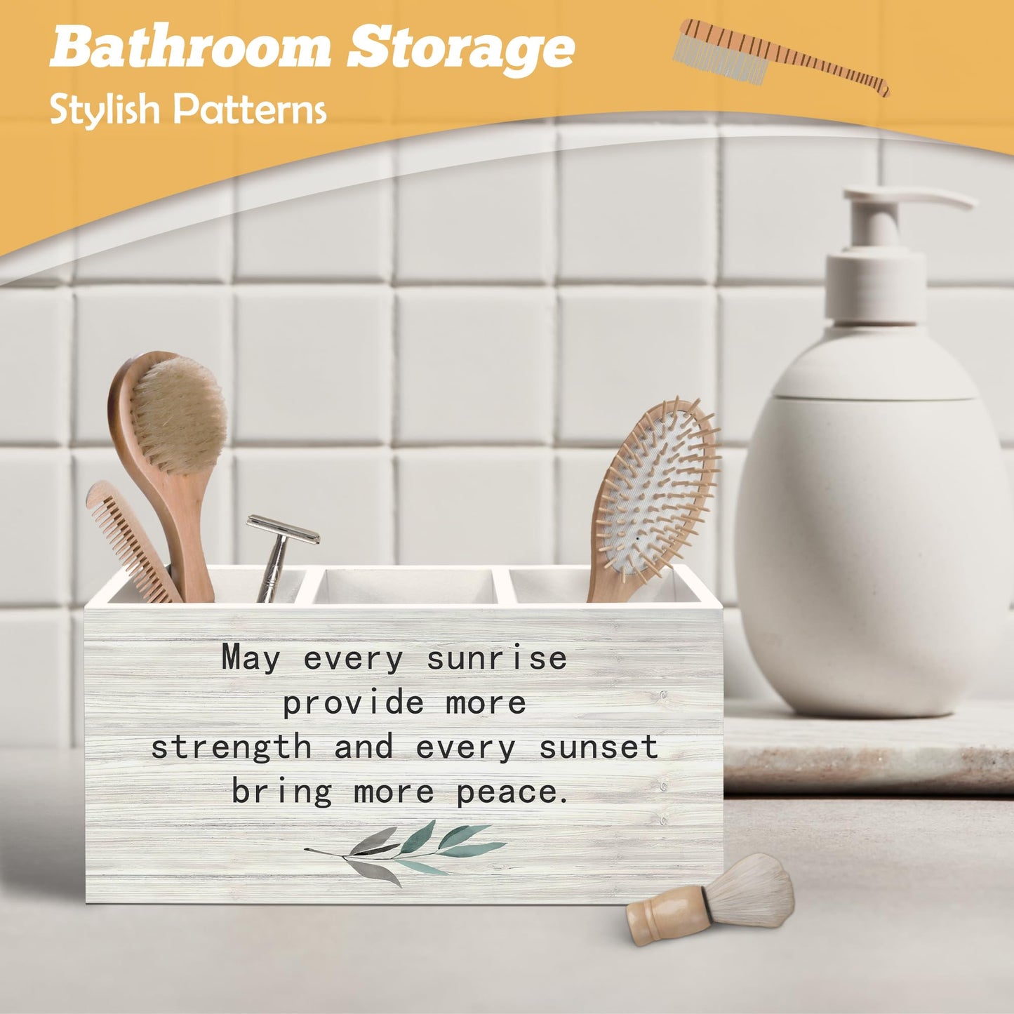 Yjeslw Inspirational Pen Holder Organizer for Desk Accessories, Motivational Quotes Wooden Box Sign Desk Decorations for Home Bedroom Office Decor, Positive Affirmation Gifts