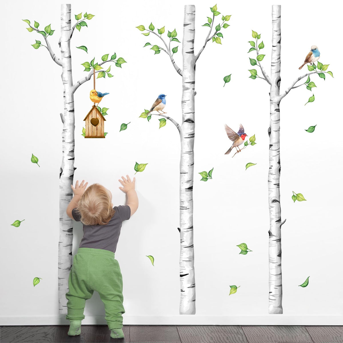 Large Birch Tree Wall Decals, White Realistic Tree Wall Stickers Peel and Stick Wall Decal Waterproof Wall Art Sticker for Aisle Bedroom Office Sofa TV Backdrop Home Decor (H: 67.3 in)
