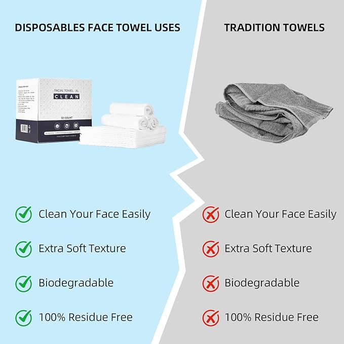 Disposable Face Towels XL, Viscose Biodegradable Large Dry Wipes, Super Soft &