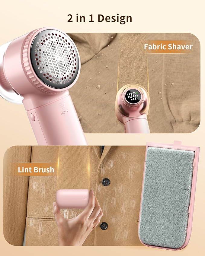 Fabric Shaver with Lint Brush, Large Lint Shaver with Digital Display, 3-Speeds