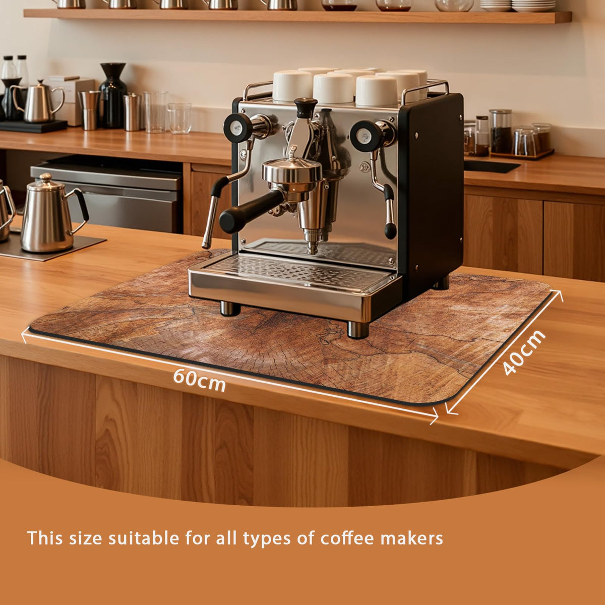 Coffee Mat 24x16 Inch, Wood Grain Coffee Placemat, Absorbent Hide Stain Rubber Backed Dish Drying Mat for Kitchen Counter, Bar Mats for Countertops, Under Coffee Bar Maker Machine Pot Espresso Staion