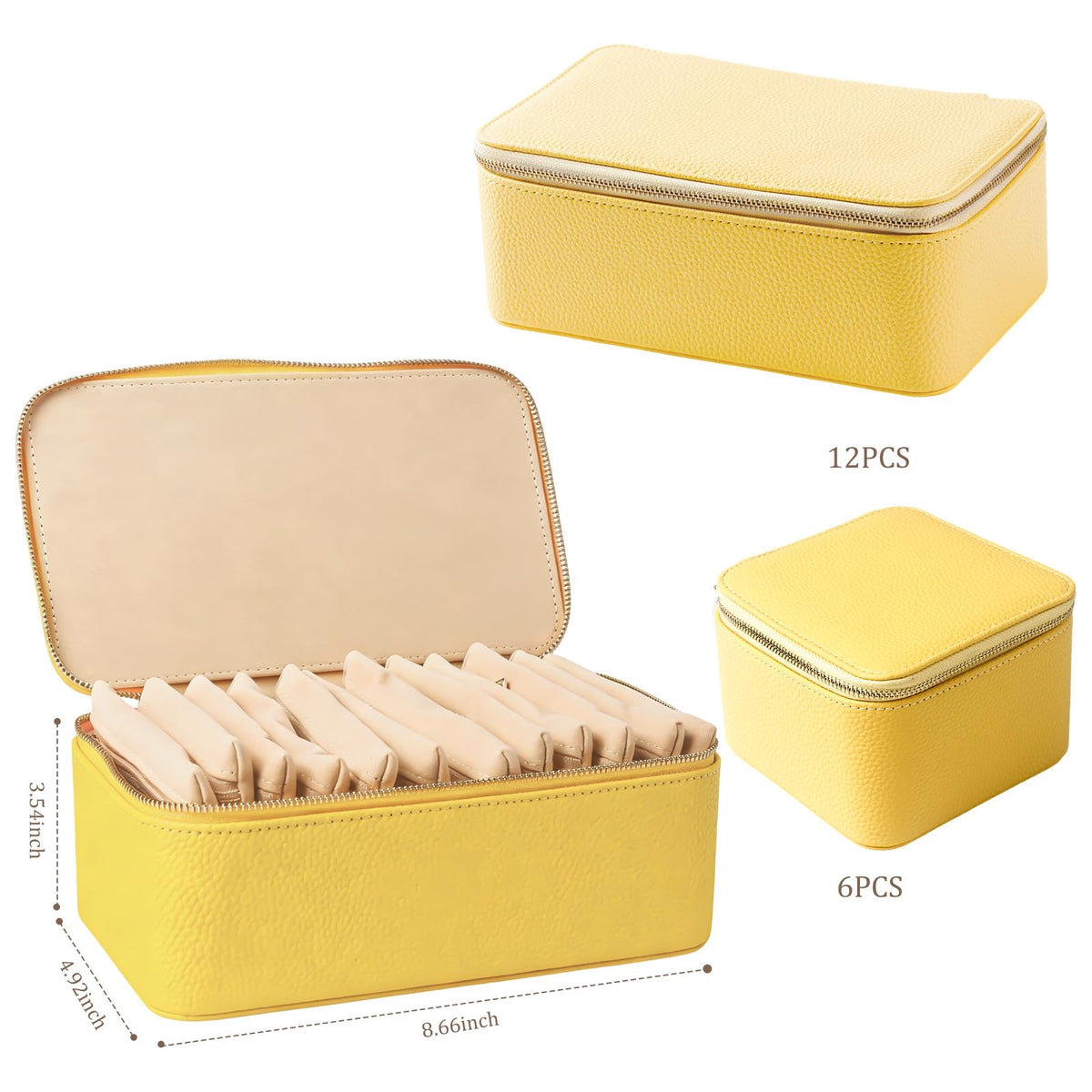 Yaliang Travel Jewelry Organizer, Travel Jewelry Box with 12 Velvet Zipped Pouches Bags for Jewelries Necklaces Rings Earrings Sorting Storage for Women Girl Gifts, Butter Yellow