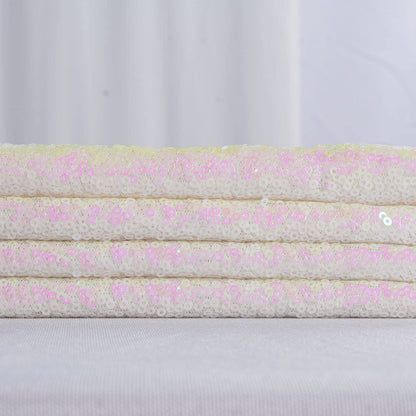 ShinyBeauty 15 Feet Sequin Fabric by The Yard | 5 Yards Transparent White Glitter Mesh Fabric | Sparkle Material for Sewing & Dress Making | Perfect for Backdrops & Decor