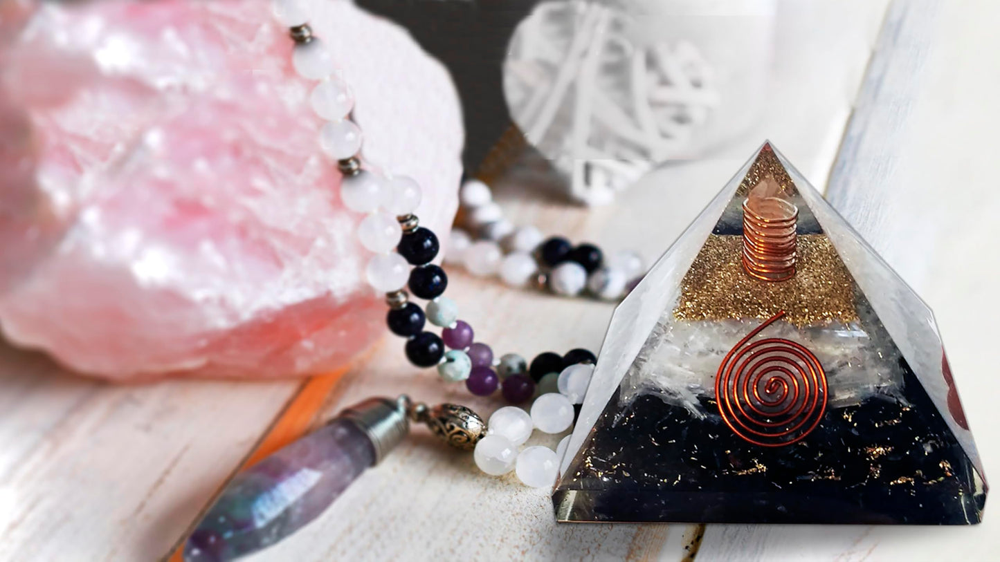 Shungite Orgonite Pyramid with Selenite – Handcrafted Crystal Pyramid for Home & Meditation Space