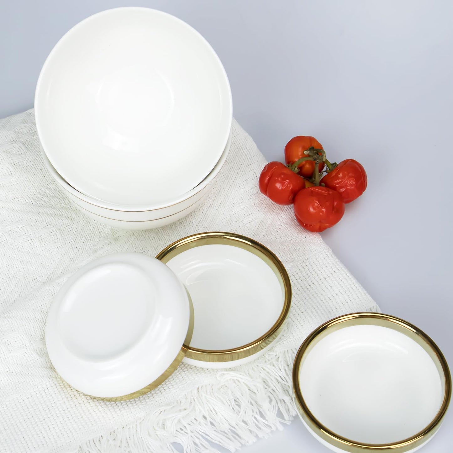 KeyChefLAB 3.4-Inch Porcelain Ceramic Dipping Bowls Set of 6 - White Sauce Dishes with Gold Trim for Soy Sauce, Sushi, Olive Oil, Condiment, Salsa & Dips | Dishwasher Safe Ramekins