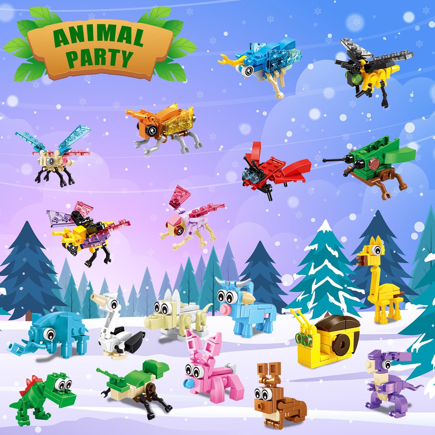 Ciesa Christmas Party Favors for Kids, 24 Packs Animal Insect Building Blocks Goodie Bag Stuffers Classroom Prizes, Birthday Party Favors Stocking Stuffers Christmas Valentines Day Gifts for Kids