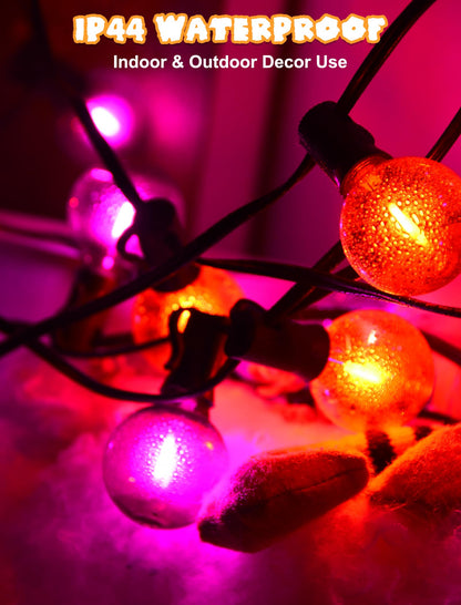 Pallerina Purple and Orange Halloween Lights,25FT 27 LED G40 Globe String Lights,Waterproof Halloween Decorations for Outdoor Indoor Haunted Patio Home Party Garden Yard Decor