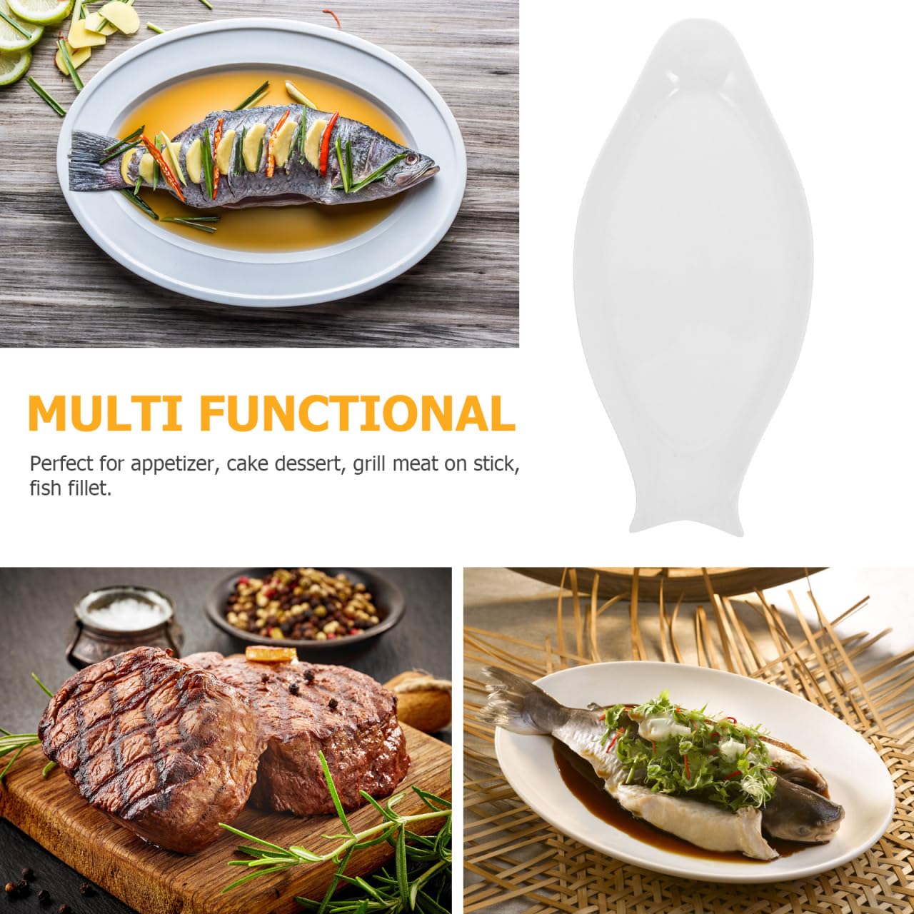 Hemoton Oval Ceramic Fish Plate 15.74X7.48In Pure White Steamed Fish Dish Serving Platter for Kitchen Dining and Entertaining
