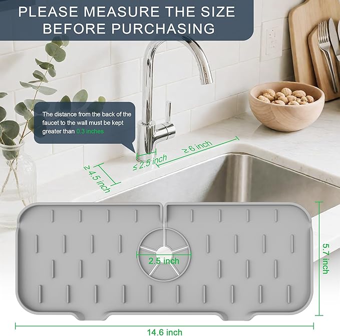 Kitchen Faucet Sink Splash Guard, Silicone Faucet Water Catcher Mat – Sink