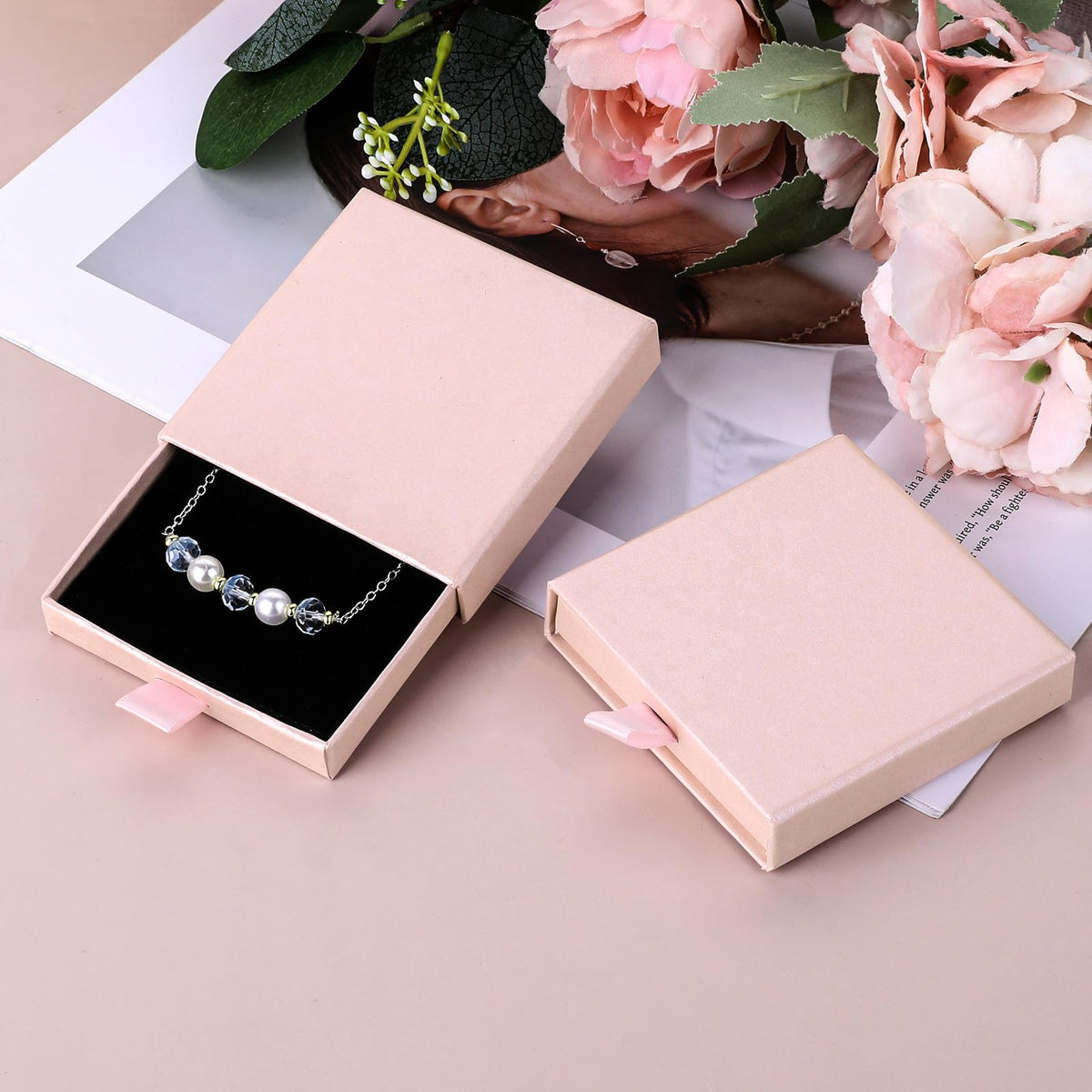 Piriuuo 2 Pack Square Jewelry Gift Boxes Cardboard Jewelry Box with Lids Necklace Boxes for Jewelry Gift Small Gift Boxes Pendant Storage Case for Bracelets Necklaces Earrings Ring Jewelry Gift(Pink)