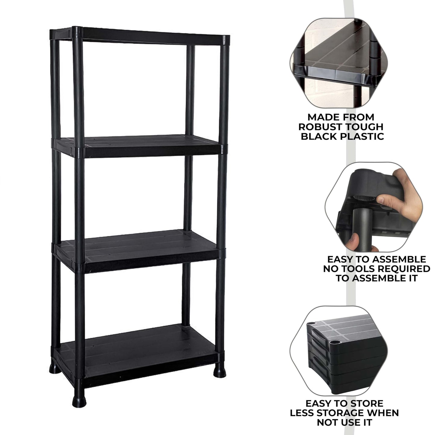 3/4/5 Tier - Plastic Shelving Unit | Garage Shelving Units | Storage Shelves | Shelving Units for Storage | Plastic Racking | Racking Shelving Unit Warehouse, Garage, Shed, and Workshop (4 Tier)