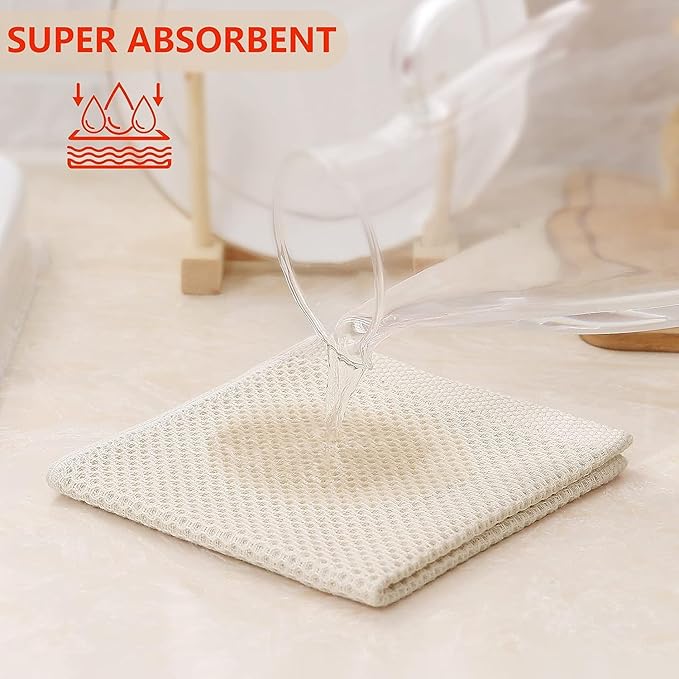 Kitinjoy 100% Cotton Kitchen Dish Cloths, 12 Pack Waffle Weave Ultra Soft