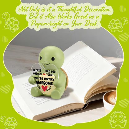 FOKCBOCM Tiny Turtle Encouragement Figurine with Positive Reminder Message, in Case Nobody Told You Today You're Turtley Awesome Desk Decor Gift for Women Friends Coworkers Office Home-DSZX152