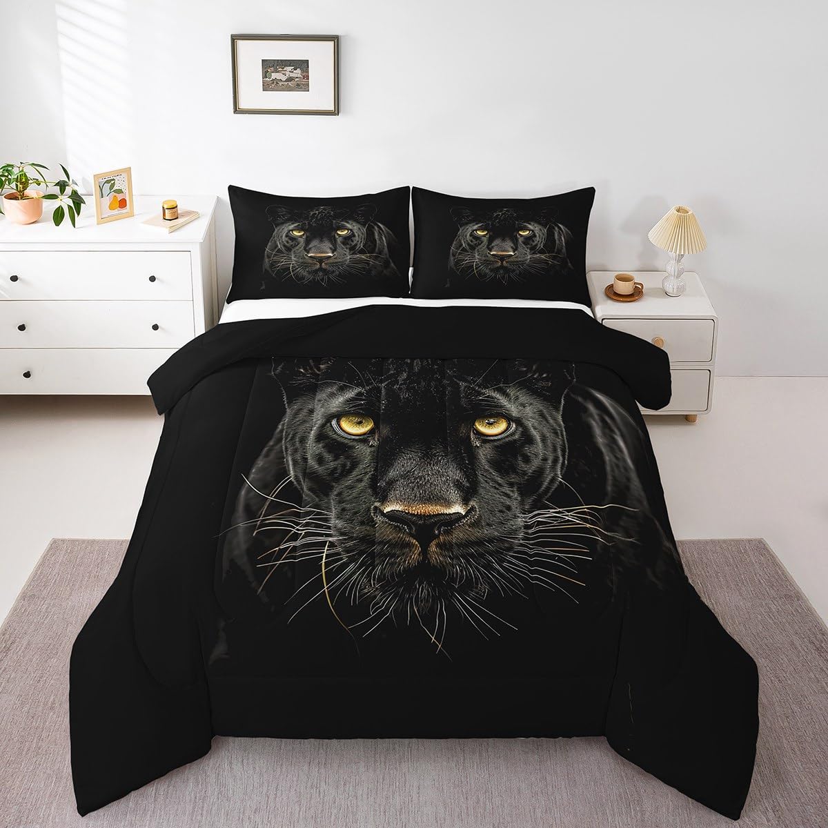 Manfei Black African Cheetah Comforter Set,Leopard Print Bedding Set Kids Teens Modern Decor,Wildlife Animal Comforter with 1 Pillowcase for All Seasons,Twin